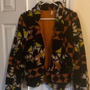 Free People M Hit the Slopes jacket, Black and Orange Geometric, night combo